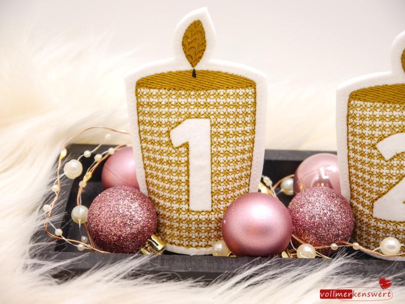 4 ITH-Stickdateien LED-Teelicht-Cover Adventskranz-Kerzen im Set für 10 x 10 cm Stickrahmen